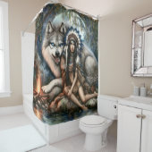 Indianerin und Wolf im Wald Duschvorhang (Beispiel)