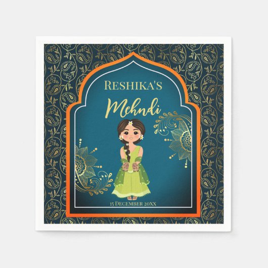 Indianerische arabische Muster gestalten aquamarin Serviette (Vorderseite)