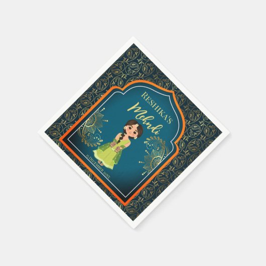 Indianerische arabische Muster gestalten aquamarin Serviette (Ecke)