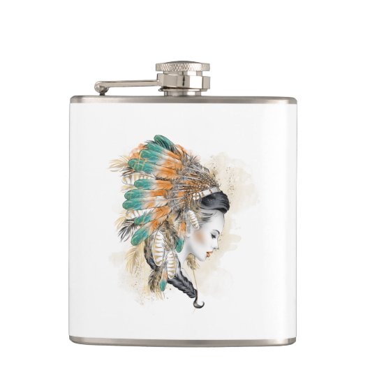 Indianerischer Vinyl Wrapped Flask Flachmann (Vorderseite)