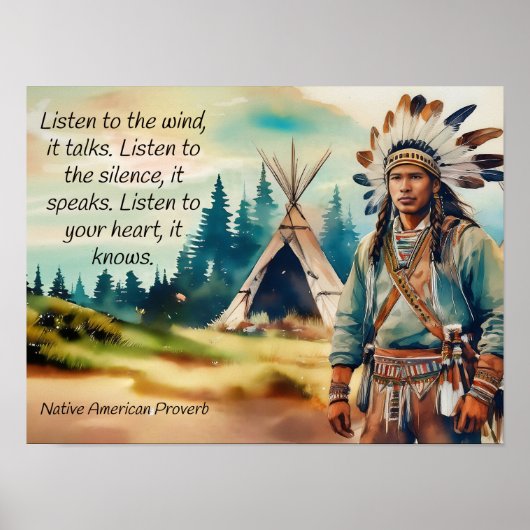Indianerisches Sprichwort hören Sie dem Wind zu Poster (Vorne)