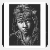 Indianerjunge 2004 zeichnend Postkarte Quadratischer Aufkleber (Vorderseite)