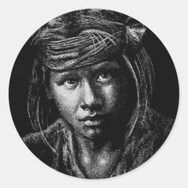 Indianerjunge 2004 zeichnend Postkarte Runder Aufkleber