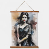 Indianermädchen in Sari Wandteppich Mit Holzrahmen (Vorderseite)