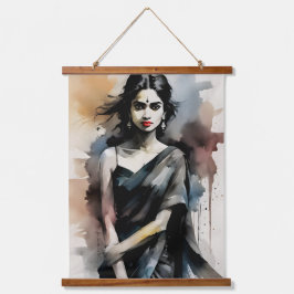 Indianermädchen in Sari Wandteppich Mit Holzrahmen