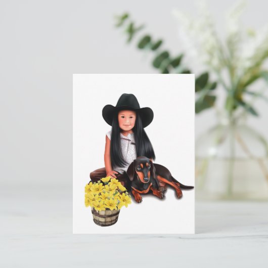 Indianermädchen mit Dackel Postkarte (Stehend Vorderseite)