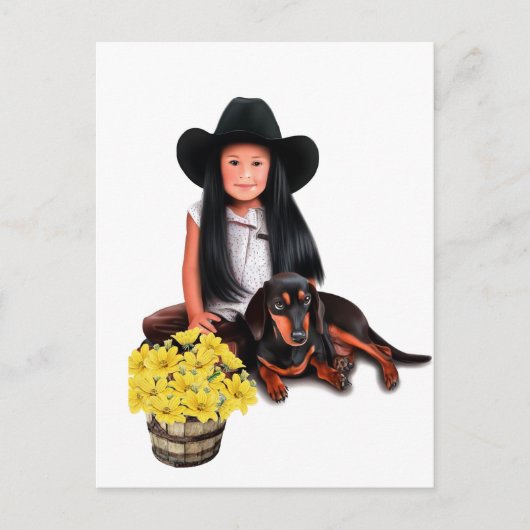 Indianermädchen mit Dackel Postkarte (Vorderseite)
