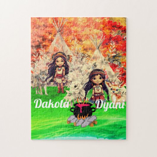 Indianermädchen mit Waldtieren Puzzle (Vertikal)