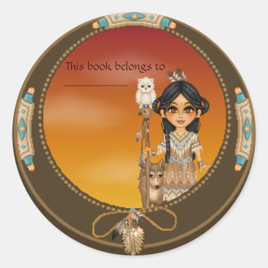Indianermädchen Runder Aufkleber (Vorderseite)