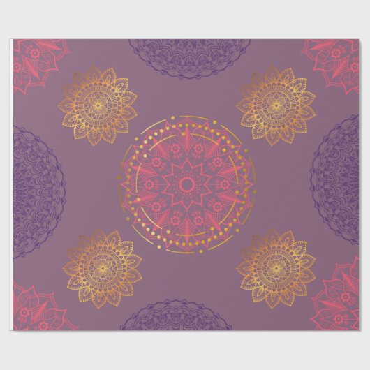Indianermandala lila mit Gold Geschenkpapier (Flach)