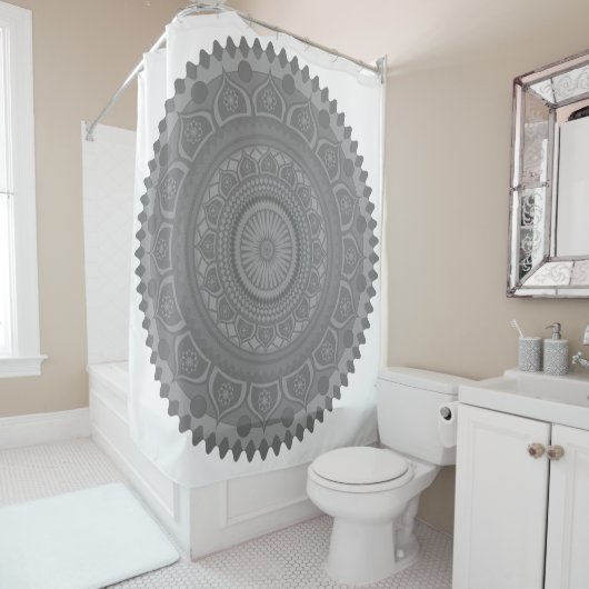 Indianermandala Orange in Grau Duschvorhang (Beispiel)