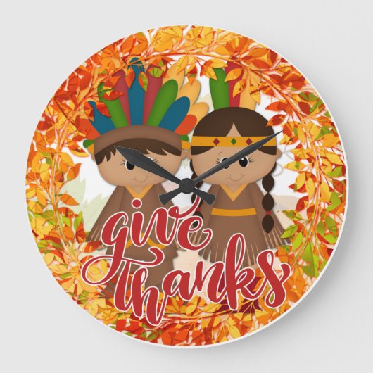 Indianerpaar - Danke Große Wanduhr (Vorderseite)