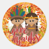 Indianerpaar - Danke Runder Aufkleber (Vorderseite)
