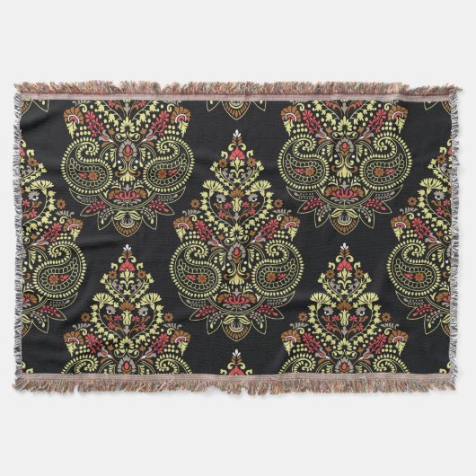 Indianerpaisley, geometrischer schwarzer Hintergru Decke (Vorderseite)