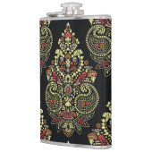 Indianerpaisley, geometrischer schwarzer Hintergru Flachmann (Links)