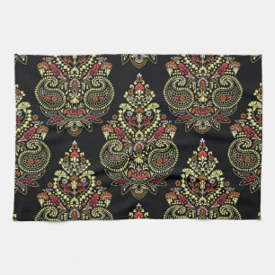 Indianerpaisley, geometrischer schwarzer Hintergru Geschirrtuch