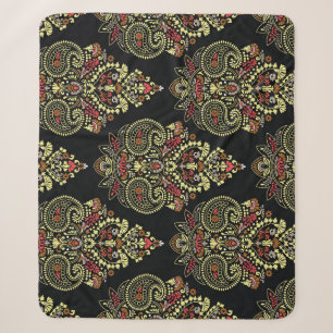 Indianerpaisley, geometrischer schwarzer Hintergru Sherpadecke