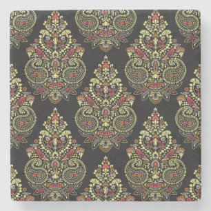 Indianerpaisley, geometrischer schwarzer Hintergru Steinuntersetzer