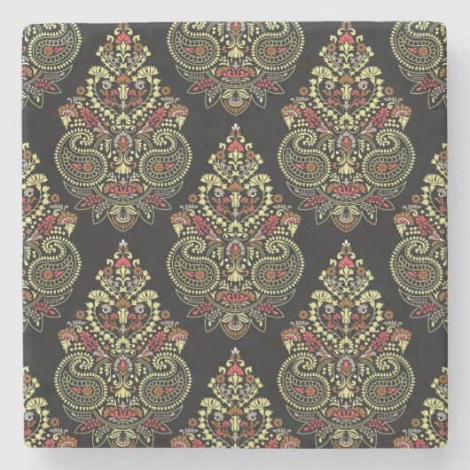 Indianerpaisley, geometrischer schwarzer Hintergru Steinuntersetzer (Vorderseite)