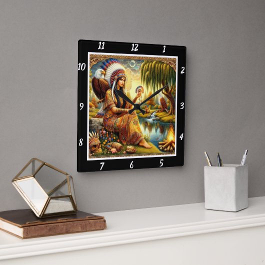 Indianerpfade: Adlerspuren im Willow's Rustle Quadratische Wanduhr (Büro)