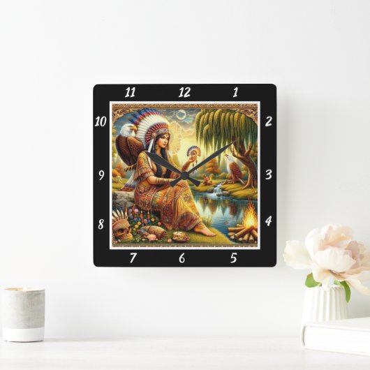 Indianerpfade: Adlerspuren im Willow's Rustle Quadratische Wanduhr (Zuhause)