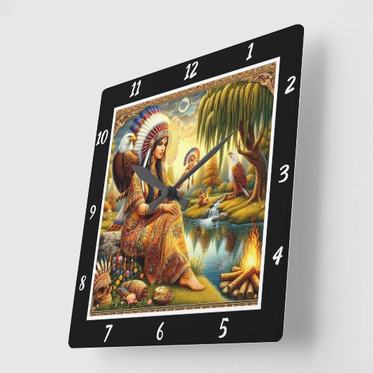 Indianerpfade: Adlerspuren im Willow's Rustle Quadratische Wanduhr (Winkel)