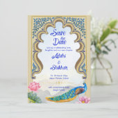 Indianerpfau Rajastan-Fenster blau Einladung (Stehend Vorderseite)