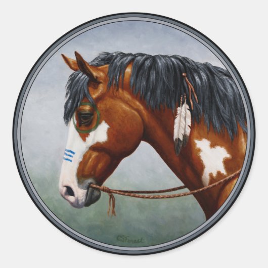 Indianerpferd Runder Aufkleber (Vorderseite)