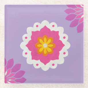 Indianerpinke und lila Mandala Glasuntersetzer