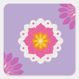 Indianerpinke und lila Mandala Quadratischer Aufkleber