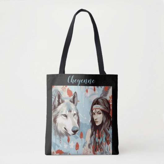 Indianerprinzessin und Wolf Tasche (Vorderseite)