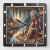 Indianerreservat: Flussmorgendlicher Quadratische Wanduhr (Vorderseite)