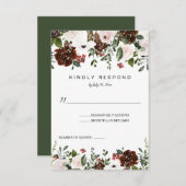 Indianerrot, Elfenbein, Waldgrün, vertikal RSVP Karte (Vorne/Hinten)