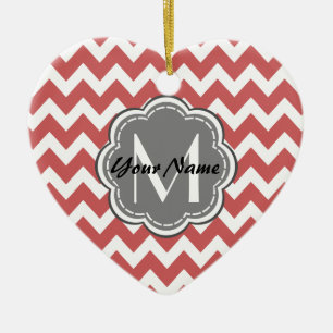 Indianerrot Zickzack floral Grau Monogramm Keramikornament