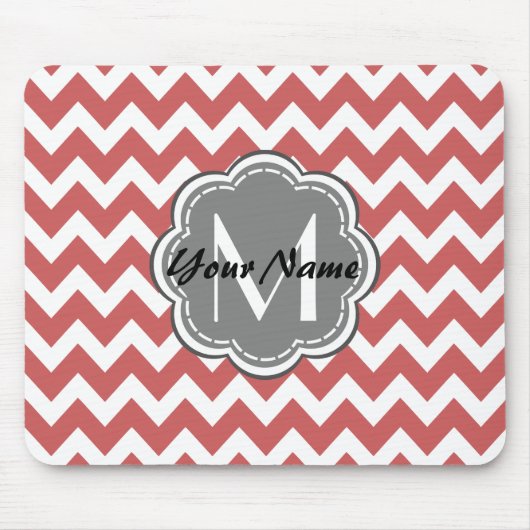 Indianerrot Zickzack floral Grau Monogramm Mousepad (Vorne)