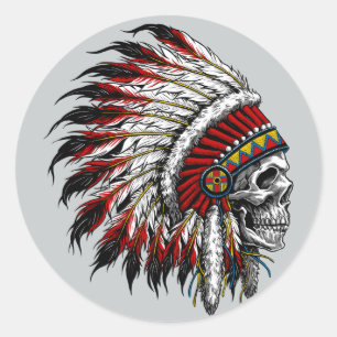 Indianerschädel-Aufkleber Runder Aufkleber