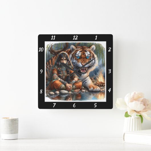 Indianerschaum: Tiger-Schattenbach-Gleam Quadratische Wanduhr (Zuhause)