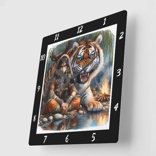 Indianerschaum: Tiger-Schattenbach-Gleam Quadratische Wanduhr (Winkel)