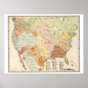 Indianerstämme und Sprachkarte der Native American Poster