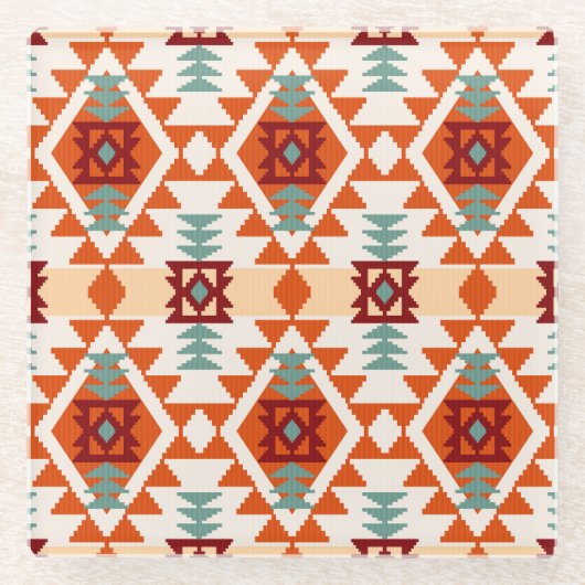 Indianerstil Geometrie nahtlos Glasuntersetzer (Vorderseite)