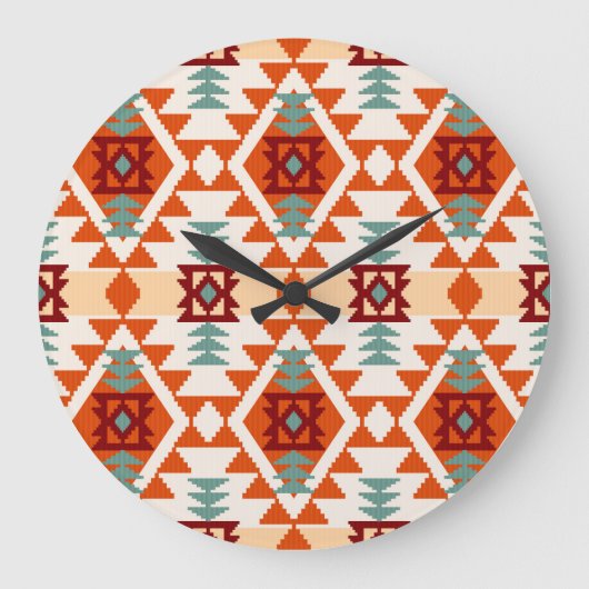 Indianerstil Geometrie nahtlos Große Wanduhr (Vorderseite)