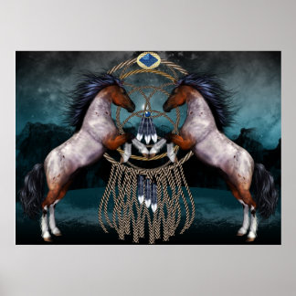 Indianerstil-Ponys mit Dream Catcher Poster