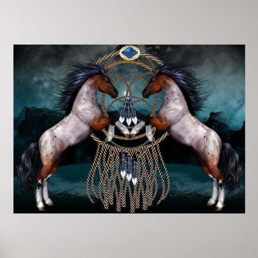 Indianerstil-Ponys mit Dream Catcher Poster (Vorne)