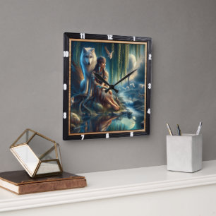 Indianertraum: Flüstern antikes Wasser Quadratische Wanduhr