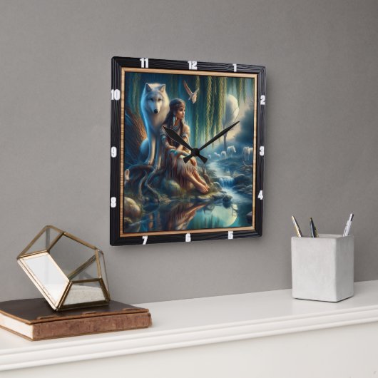 Indianertraum: Flüstern antikes Wasser Quadratische Wanduhr (Büro)