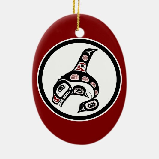 Indianerwal Red Schwarz-weiß Haida Killer Keramik Ornament (Hinten)