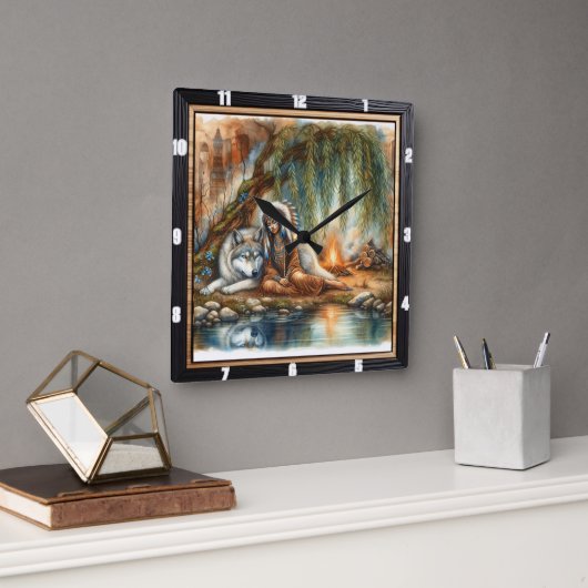 Indianerwald : Ein Moment der Stille Quadratische Wanduhr (Büro)