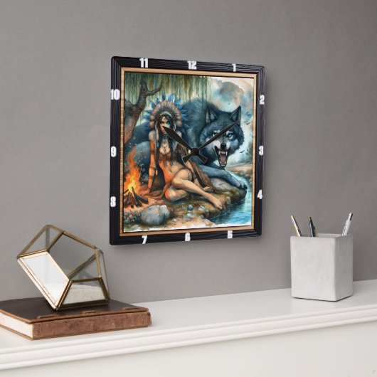 Indianerweg: Versteckte Glade weich Quadratische Wanduhr (Büro)