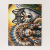 Indianische Frau mit Wolf Puzzle (Vertikal)