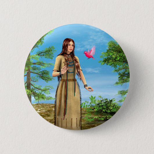 Indianische Frau Waldvogel-Kunst Button (Vorderseite)